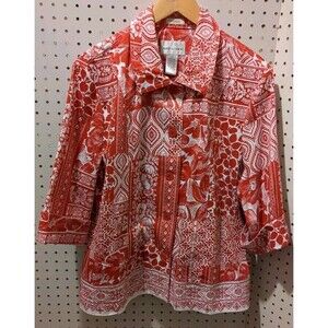 Drapers Damon's Red Petite Top Jacket Blouse Size 10P Floral White Button